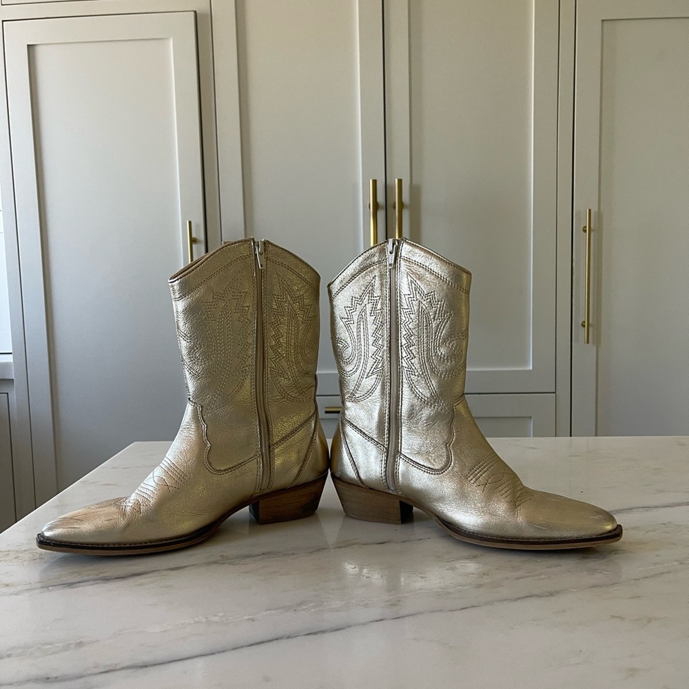 Vince Camuto Metallic Leather Cowboy Boot, Size 7, 10" Shaft, Worn 1x